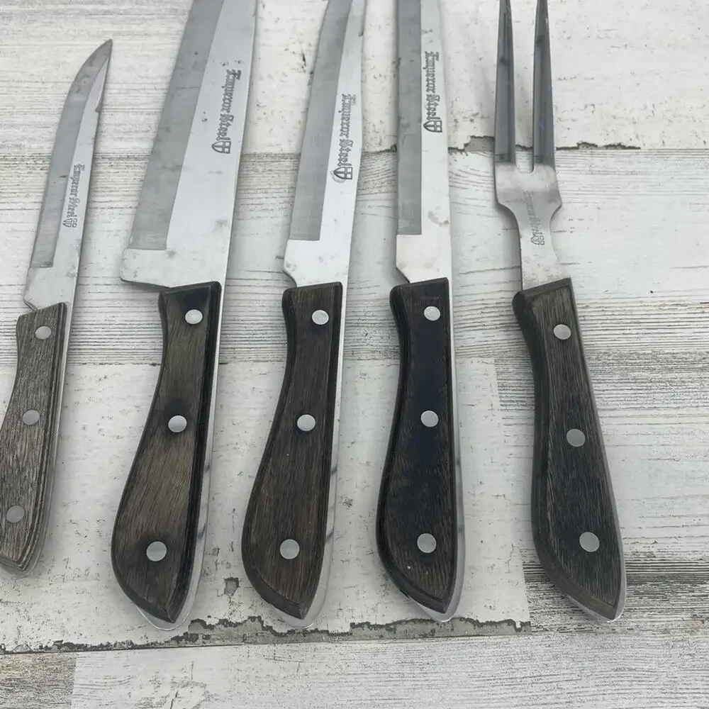 Emperor Steel Knifes Set Vintage Wooden Made In Japan Set Of 6